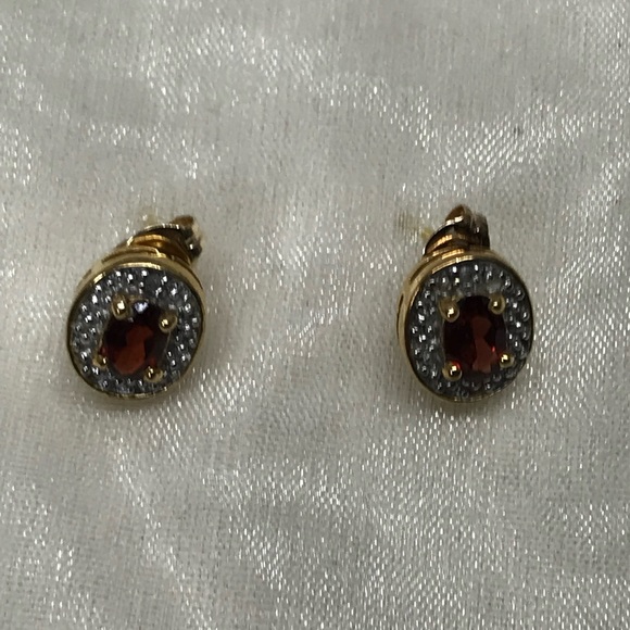 Gold over Sterling Silver Garnet & Diamond Earrings - Picture 4 of 10